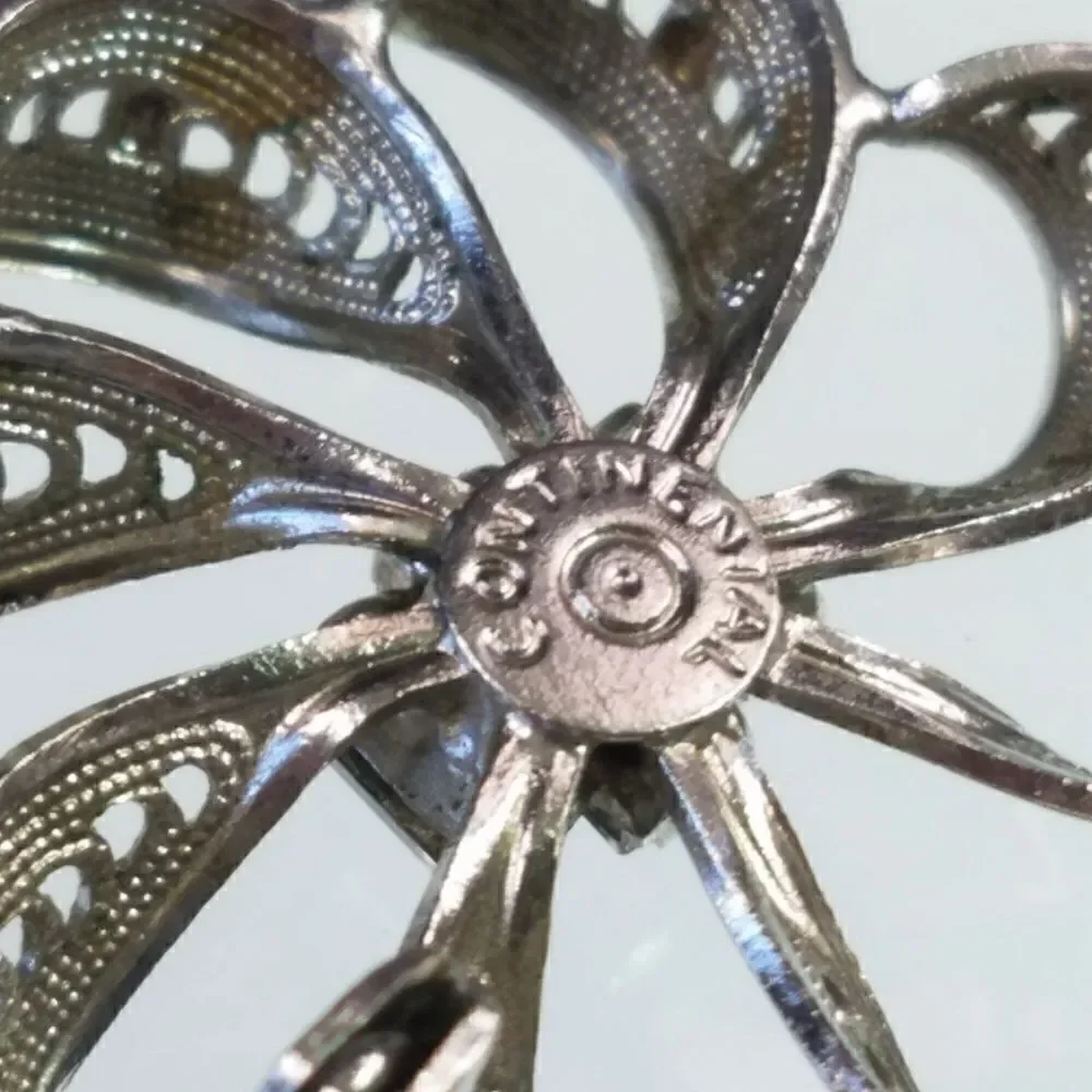 Continental Vintage Signed Silver Filigree Brooch